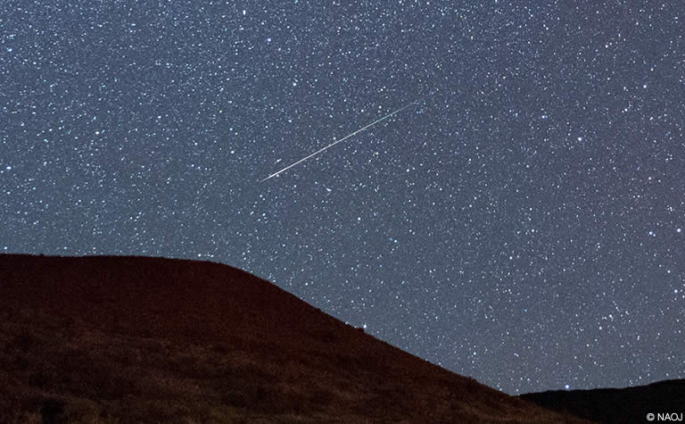 マウナケア山で撮影されたペルセウス座流星群の流星の写真