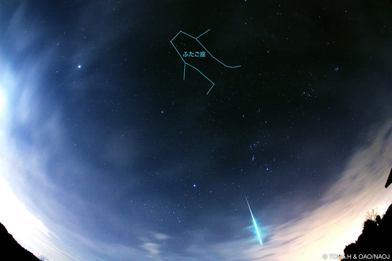 2014年に岡山天体物理観測所で撮影されたふたご座流星群の写真