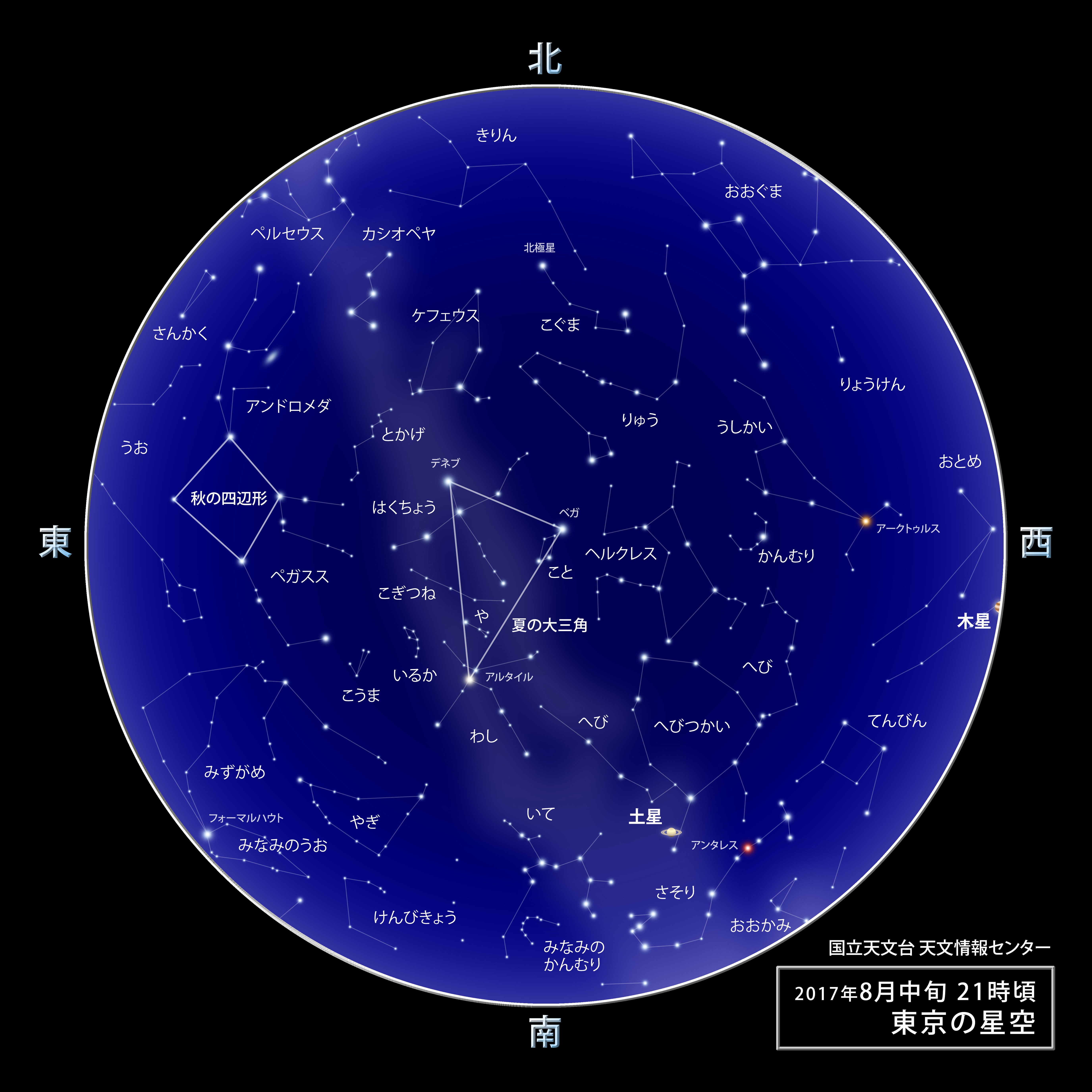 東京の星空 カレンダー 惑星 2017年8月 国立天文台 Naoj