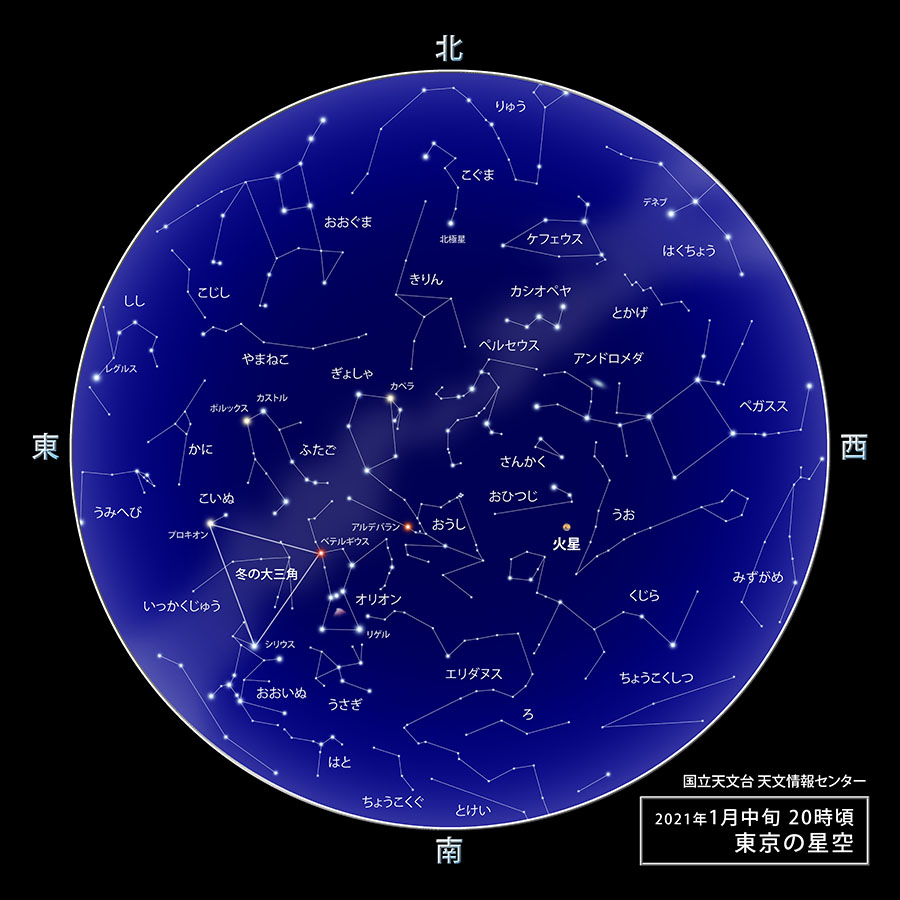 東京の星空（2021年1月中旬20時頃）