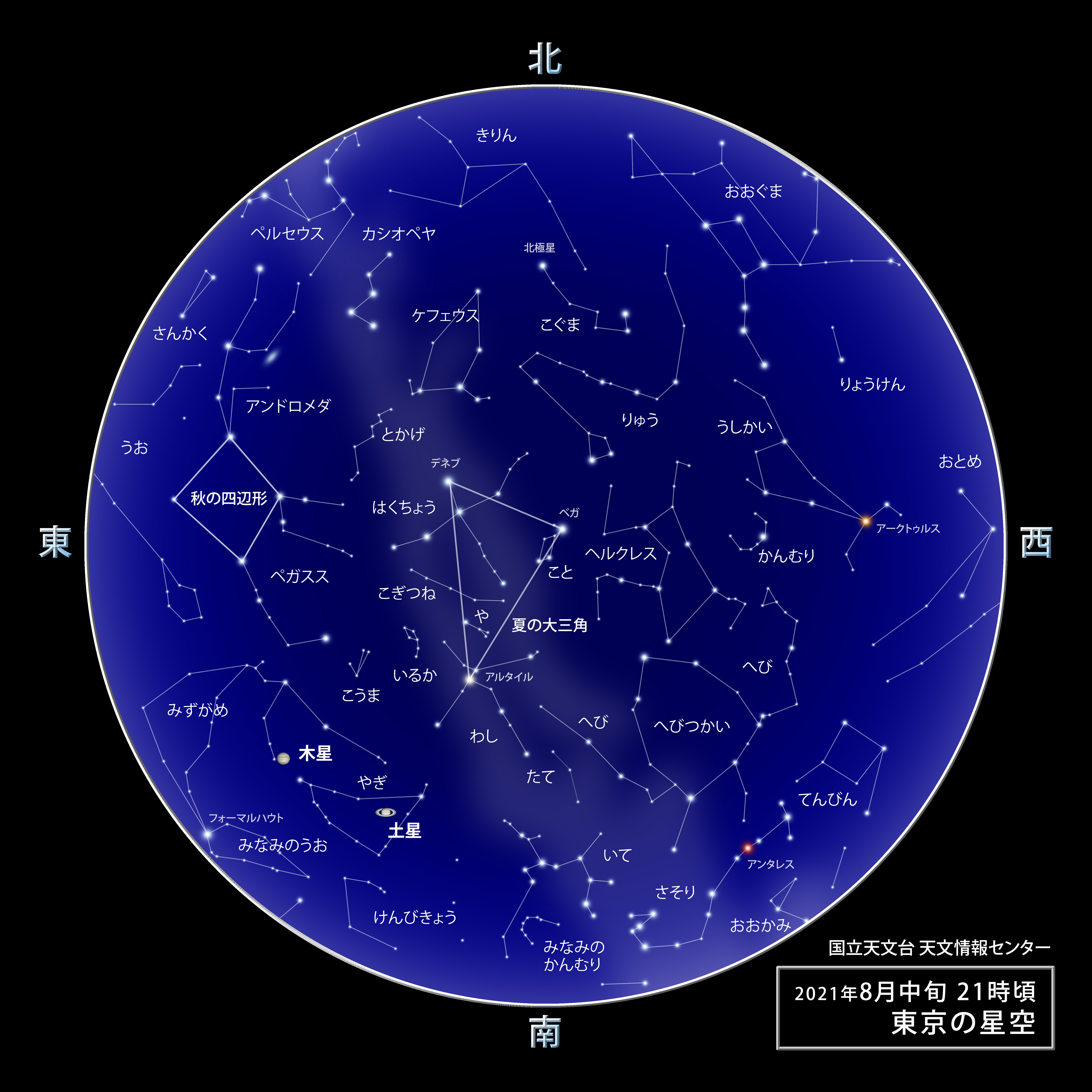 東京の星空 カレンダー 惑星 21年8月 国立天文台 Naoj