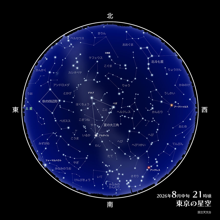 東京の星空（2026年8月中旬21時頃）