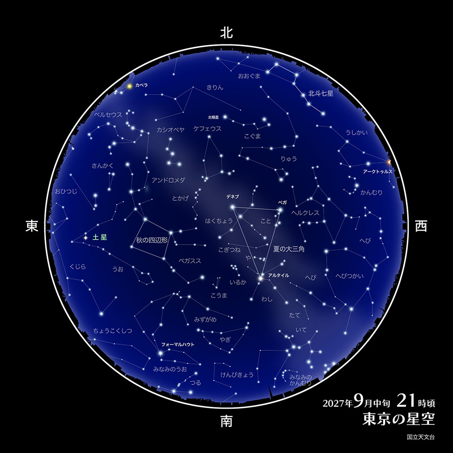 東京の星空（2027年9月中旬21時頃）