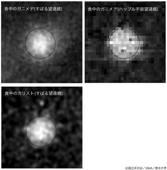 食中にも発光が観測された木星の衛星ガニメデおよびカリストの赤外線画像