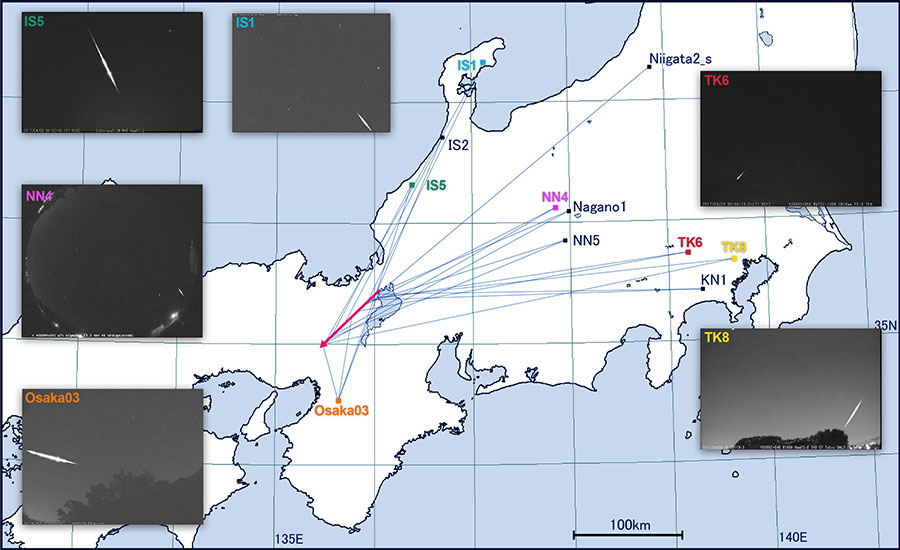 図：2017年4月29日0時58分19秒（日本時間）に出現した火球の経路。