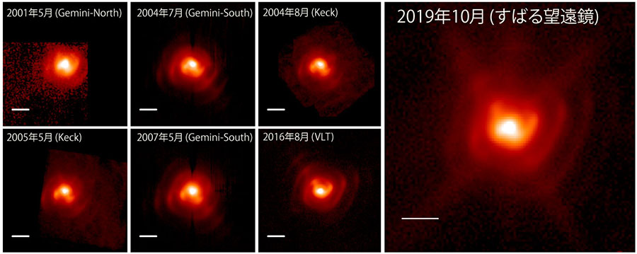 2001年から2019年にかけて捉えられた連星系「WR 112」の中間赤外線画像