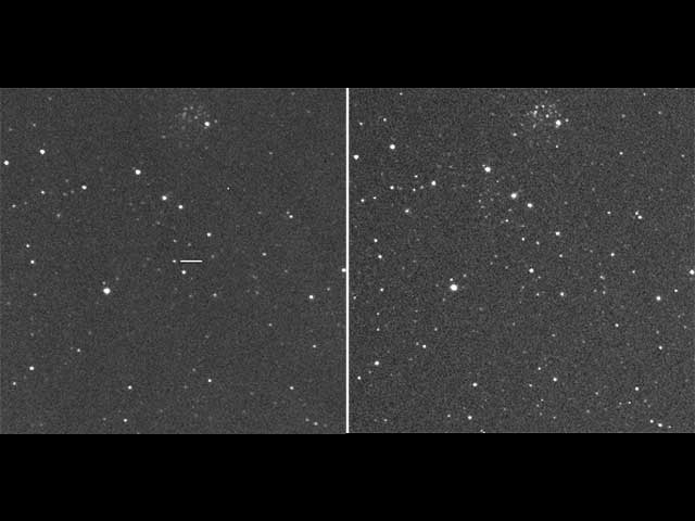 画像：発見画像（左、3月18日19時10分撮影）と発見前画像（右、3月14日19時12分撮影）。