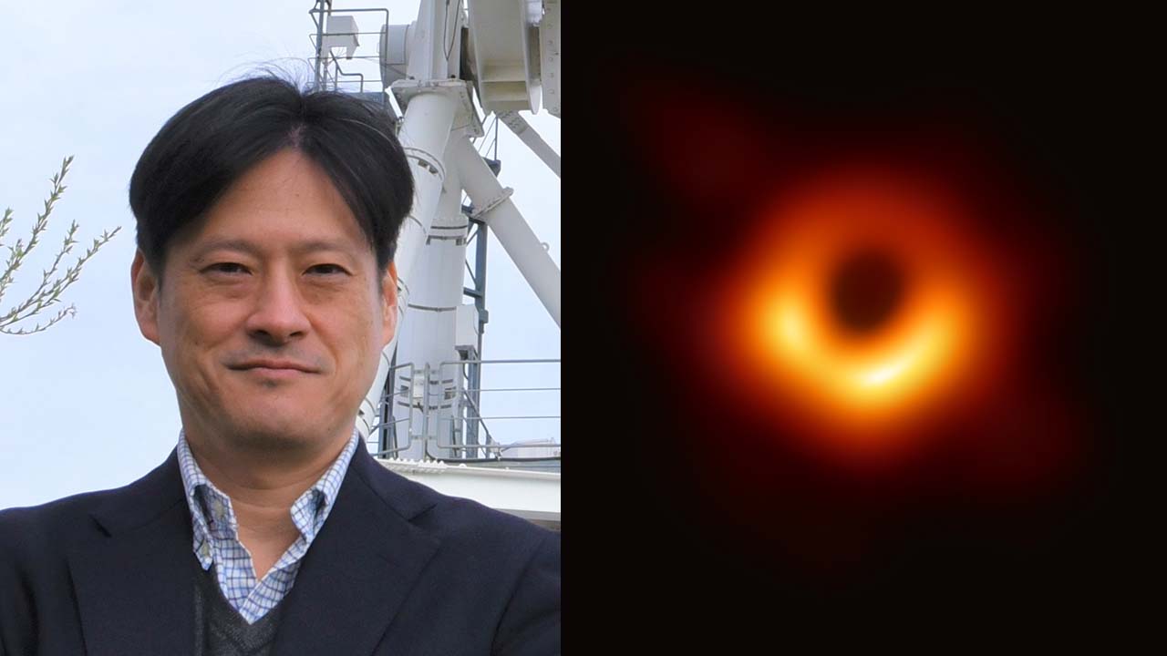 本間希樹教授写真とEHTで撮影したM87中心ブラックホールの画像