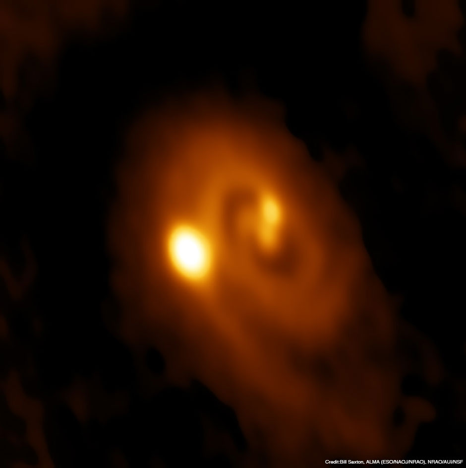 Triplet baby stars born in a spiral