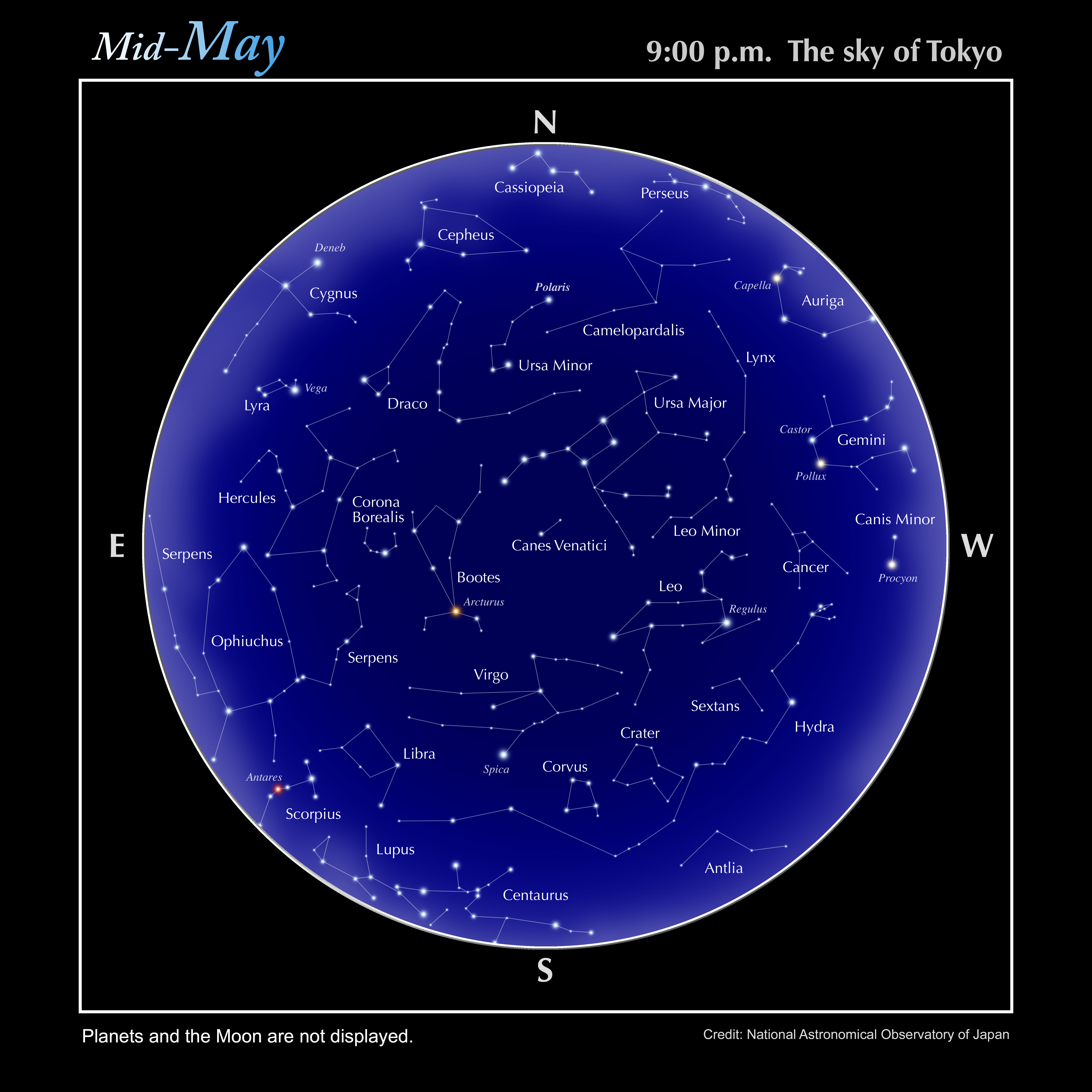 Monthly Star Chart Illustrations | NAOJ - National Astronomical