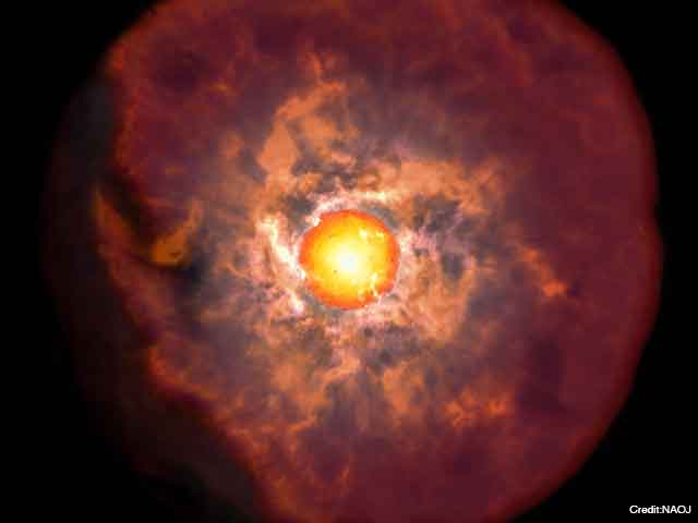 Artist’s impression of a red supergiant surrounded with thick circumstellar matter.