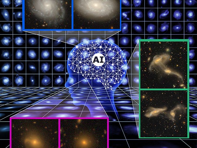 Conceptual illustration of how artificial intelligence classifies various types of galaxies according to their morphologies