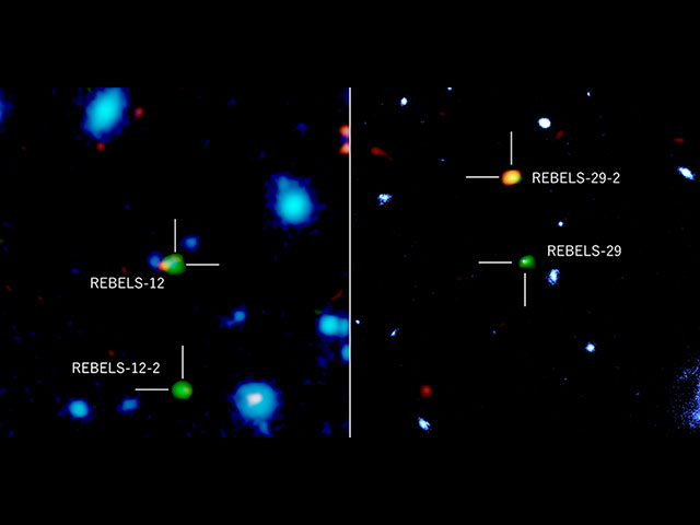 figure: Distant galaxies imaged with ALMA, the Hubble Space Telescope, and the European Southern Observatory’s VISTA telescope. 