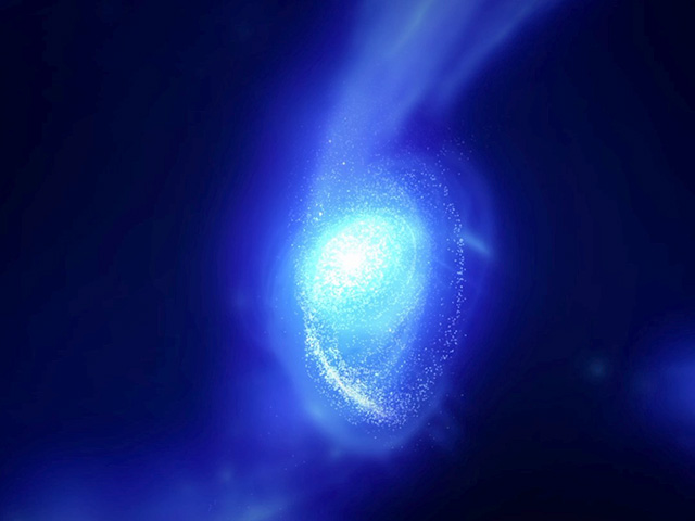 Conceptual image of MACS1149-JD1 forming and spinning up to speed in the early Universe