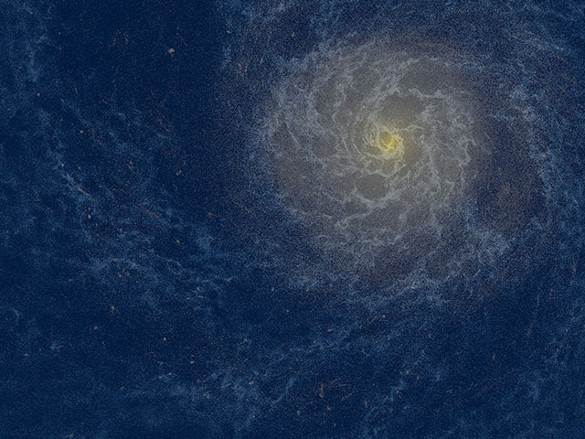 Distribution of stars and gas in a galaxy simulation