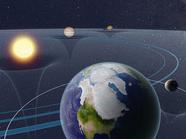 Artist’s impression of how astronomical forces affect the Earth's motion, climate, and ice sheets.