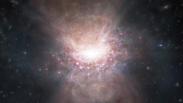 Artist’s impression of outflowing molecular gas in the galaxy hosting quasar J2054-0005.