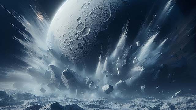 Artist’s conception of a basin forming impact occurring on Jupiter’s icy moon Europa