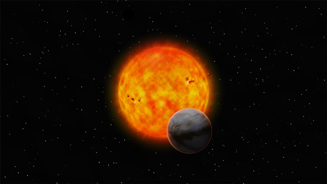 Artist’s impression of GJ 1214 b passing in front of its host star.