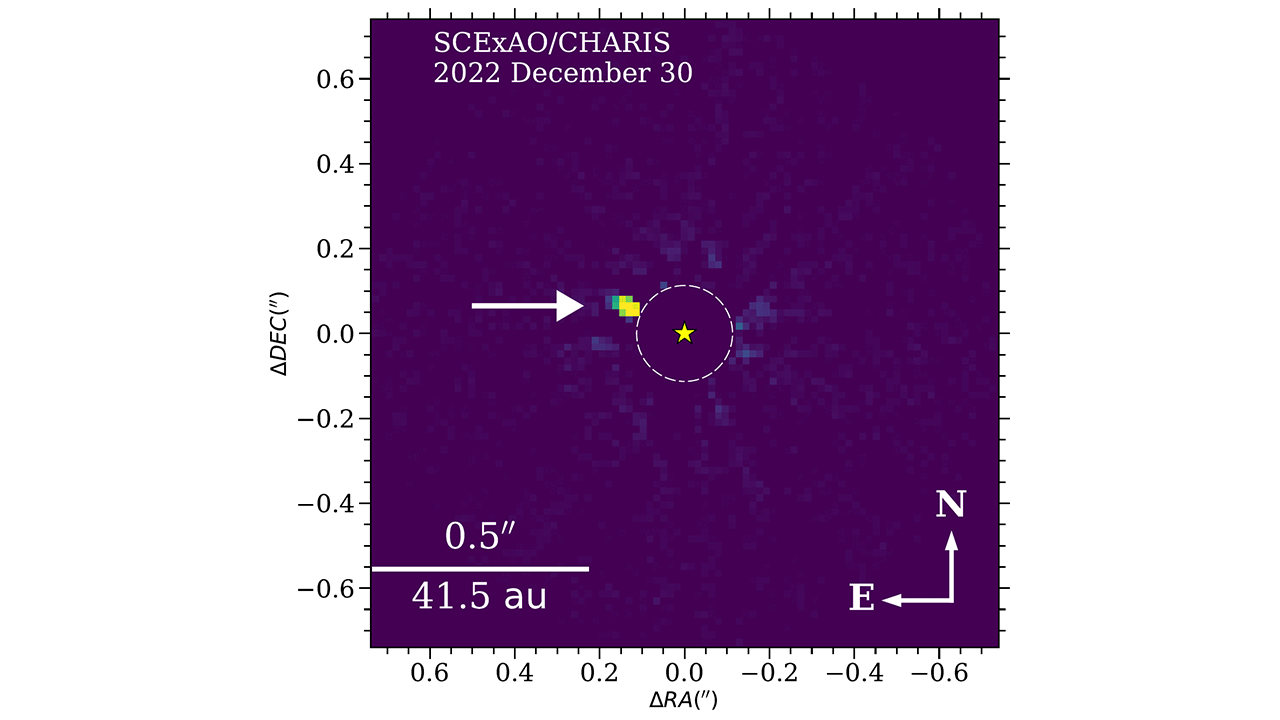 Time-lapse movie of the Subaru Telescope images which led to the discovery of HIP 54515 b (indicated by the arrow).
