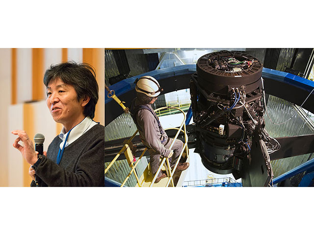 Left: Professor Satoshi Miyazaki, Right: Hyper Suprime-Cam (HSC)