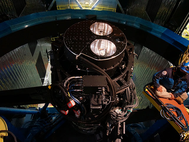 The new instrument for capturing cosmic rainbows mounted on the top of the Subaru Telescope.