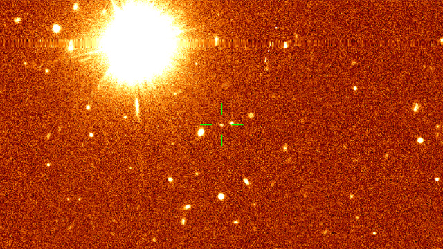 Asteroid 2024 YR<sub>4</sub> (marked by the crosshairs) as observed by the Subaru Telescope around 21:00 on February 20, 2025 (HAST).