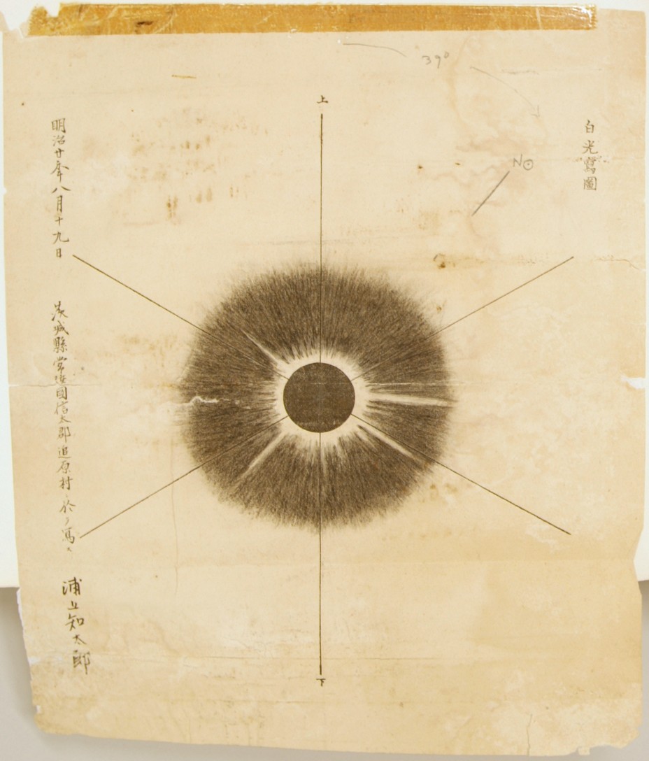 1887年（明治20年）の皆既日食におけるコロナのスケッチ：国立天文台