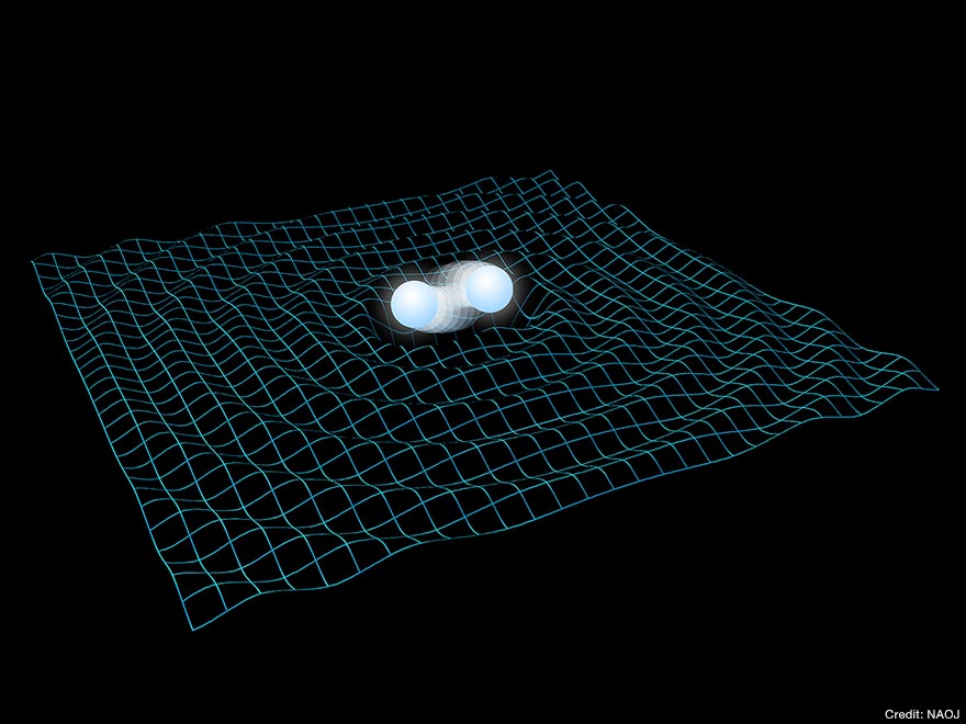 ブラックホール合体で放出された重力波のイメージ。